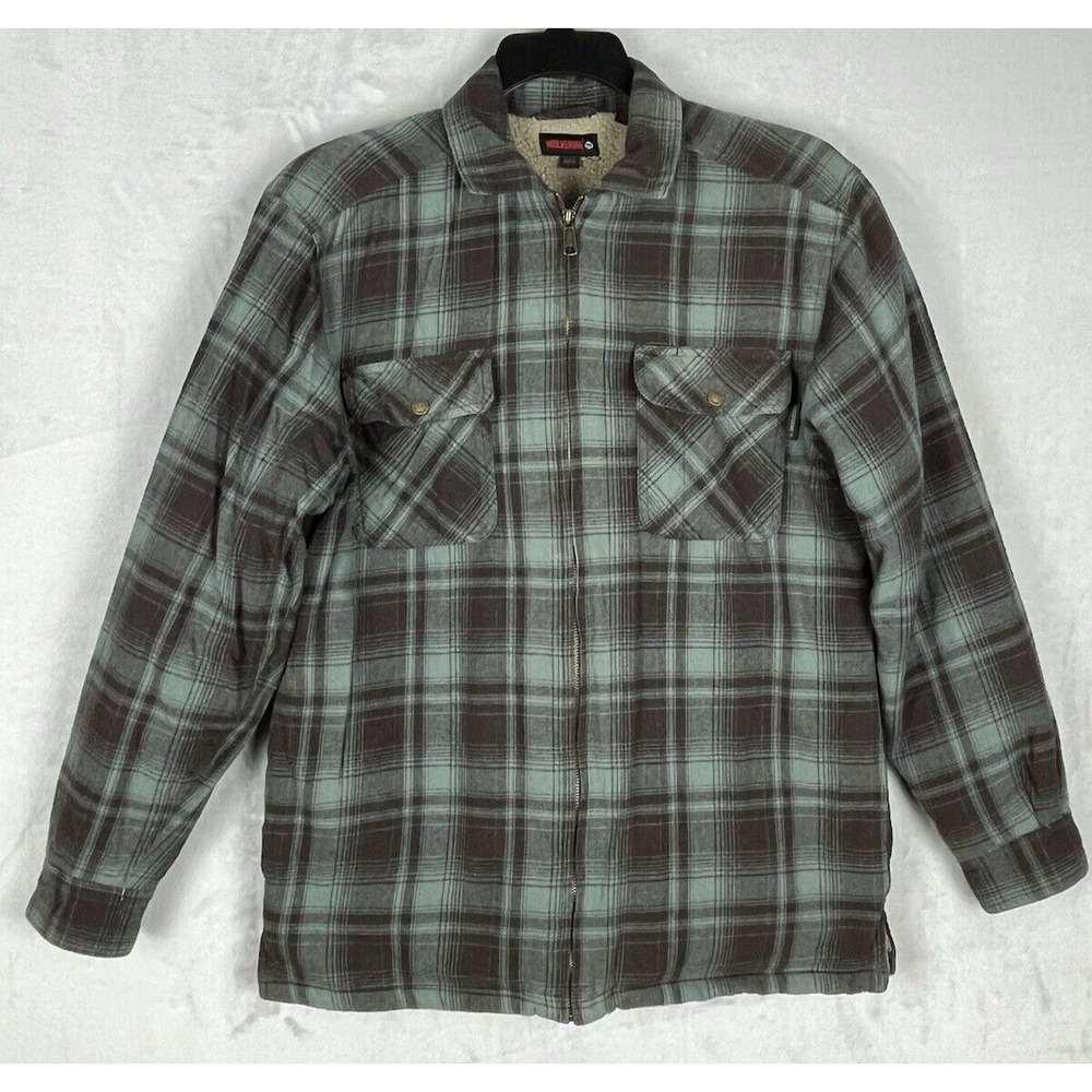 WOLVERINE Men's Jacket  M  Plaid Brown Sherpa Lined Pocket Full Zip Shacket Work